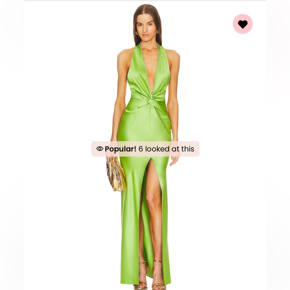 NEW NWT Khanums X Revolve Halter Gown With Slit in Pear Green - Picture 4 of 10